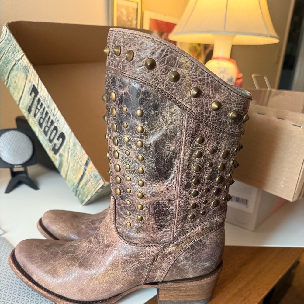 Corral Distressed Brown Leather Studded Boots